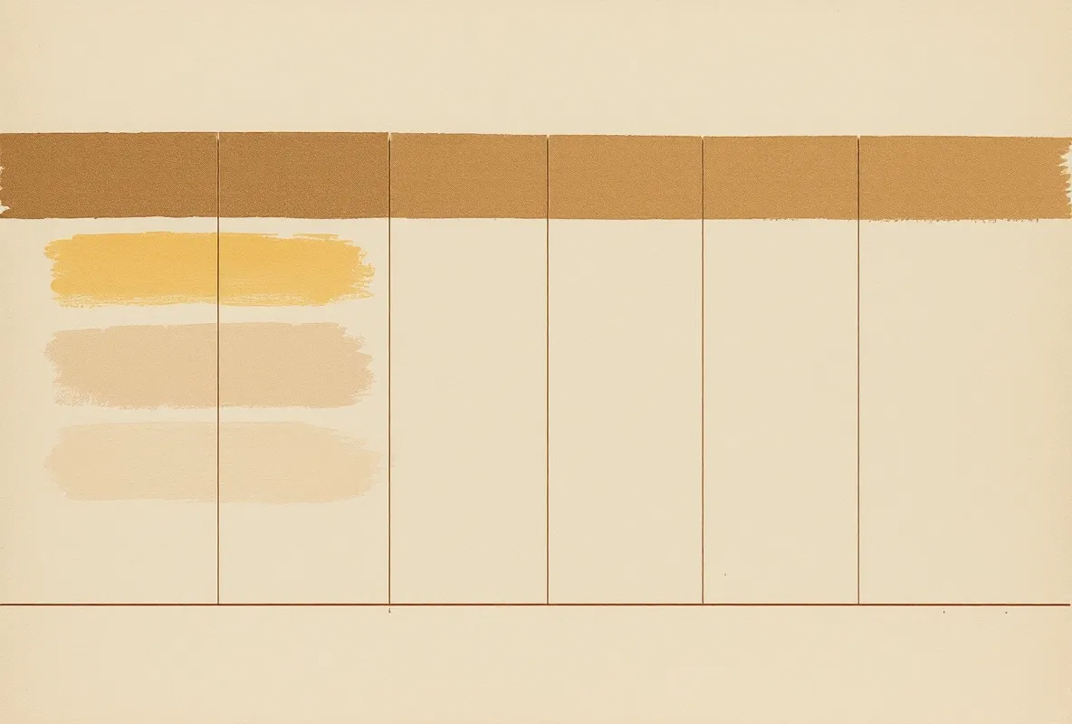 Editorial ledger plate suggesting filled and empty evidence cells in goldenrod and walnut over beige paper